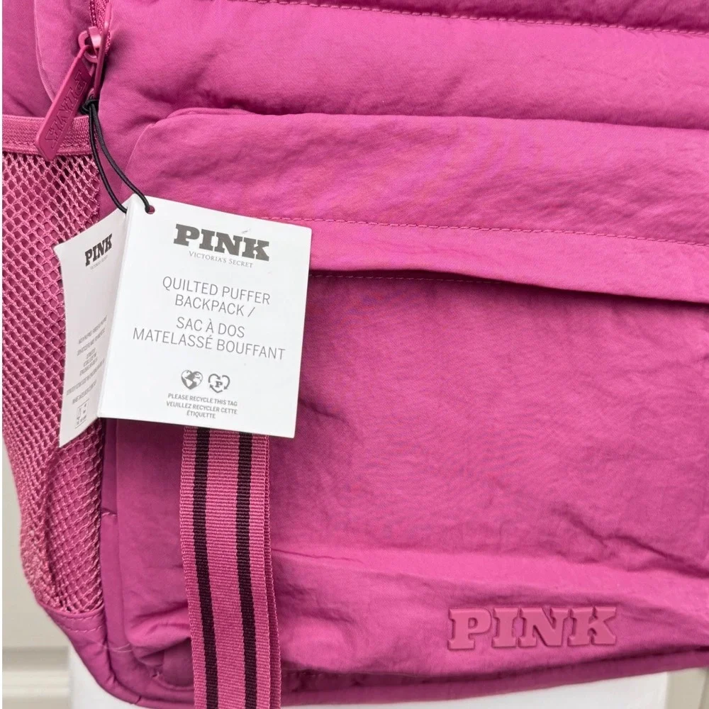 NWT PINK Victoria's Secret Quilted Puffer School Backpack Laptop Travel Carry On